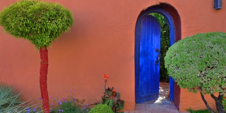 Blue doorway and garden