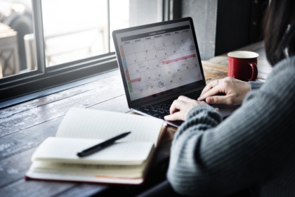 Schedule planning using computer and notebook