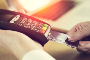 Bank card inserted into a card payment machine