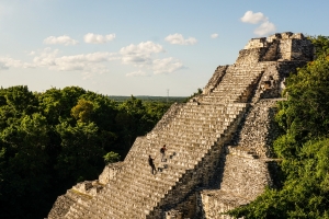 Climbing a pyramid in Mexico