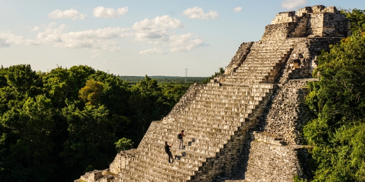 Climbing a pyramid in Mexico