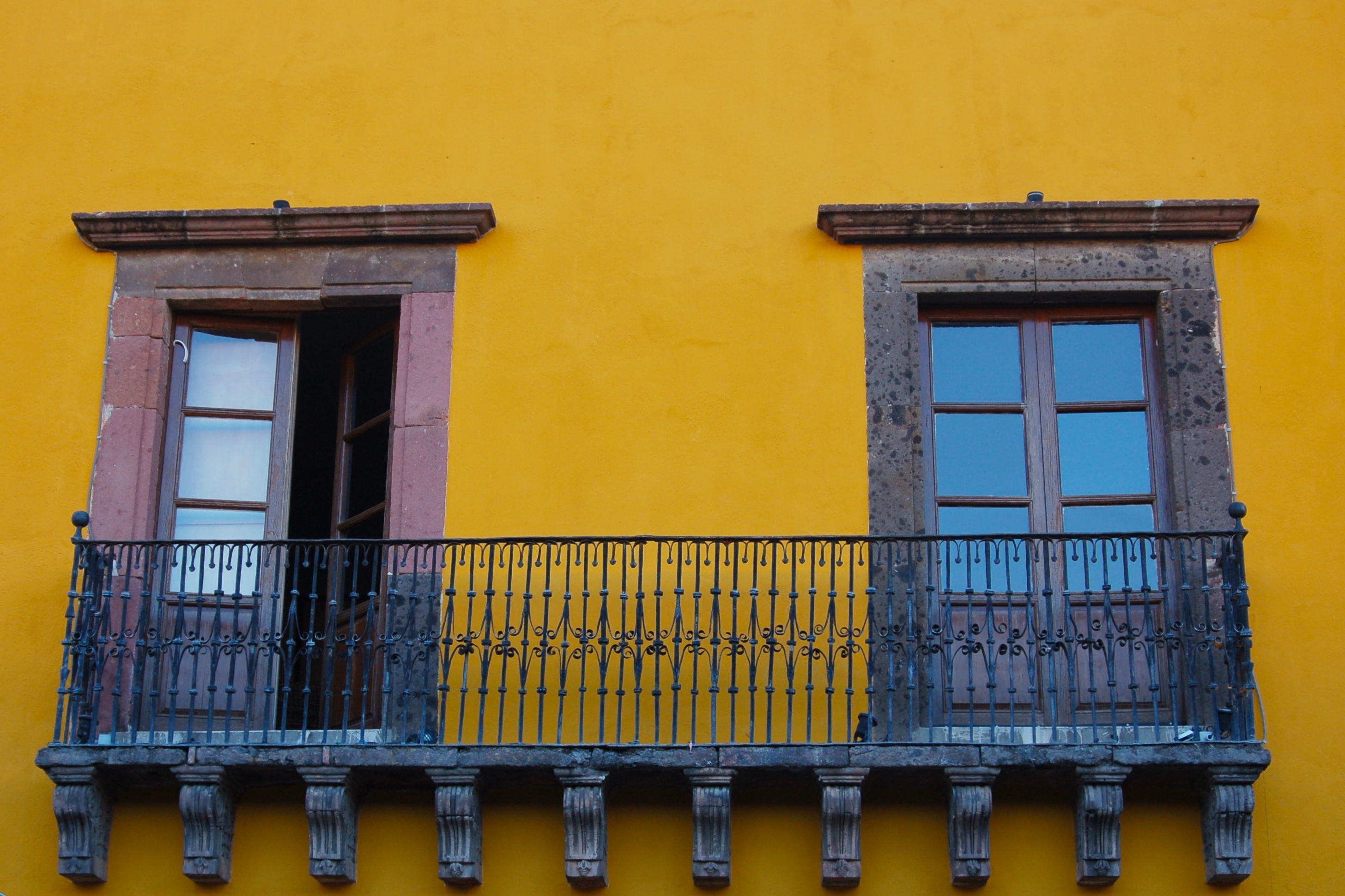 A colonial balcony and window in Mexico