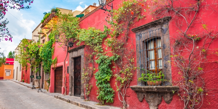 Colonial house on a picturesque street in Mexico