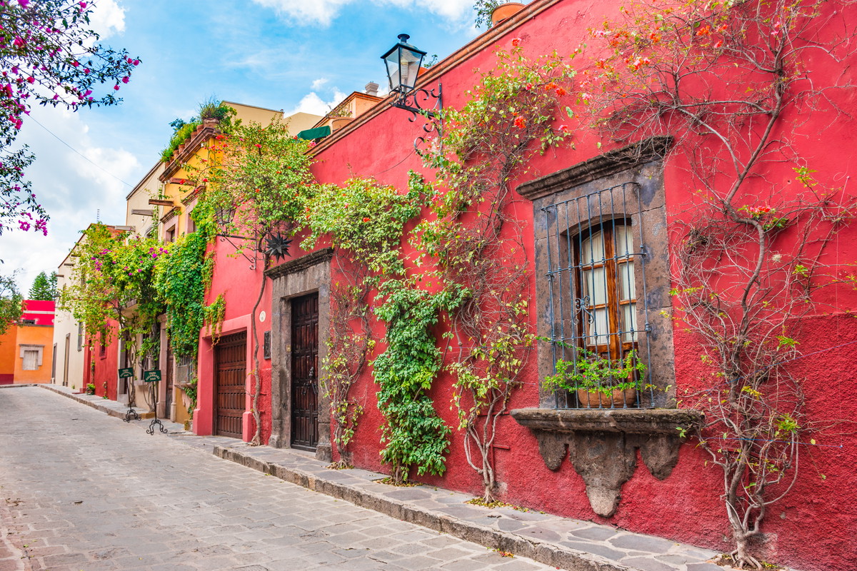 Colonial house on a picturesque street in Mexico
