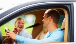 Couple driving in a car