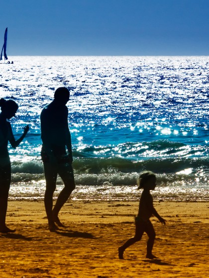 Family walking on a beach