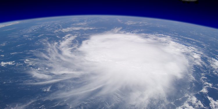 Hurricane Over Ocean, Viewed from Space (Concept)