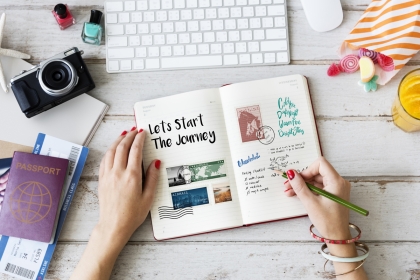 Writing in a life journey notebook