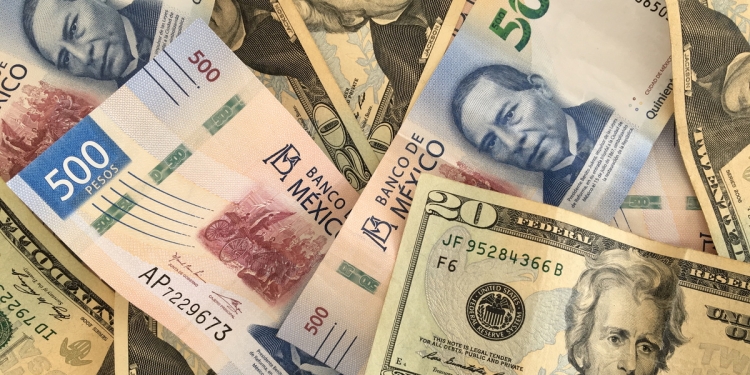 Mexican peso and US dollar banknotes