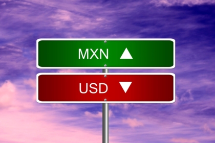 Currency concept showing Mexican pesos and US dollars