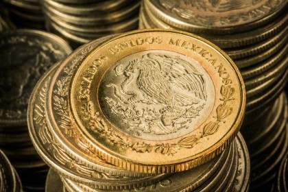Stacks of 10 Mexican Peso Coins