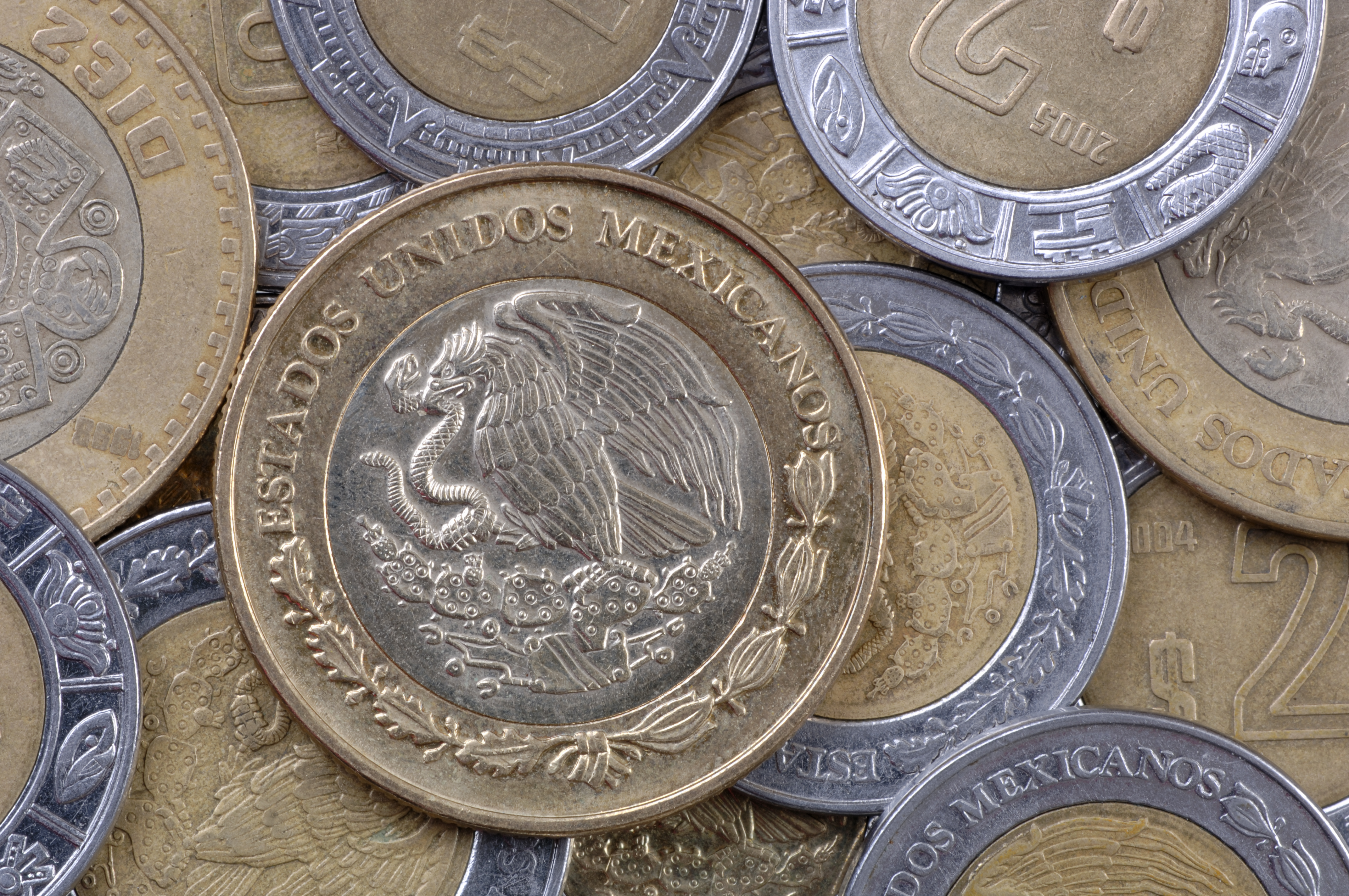 Pile of Mexican Peso coins