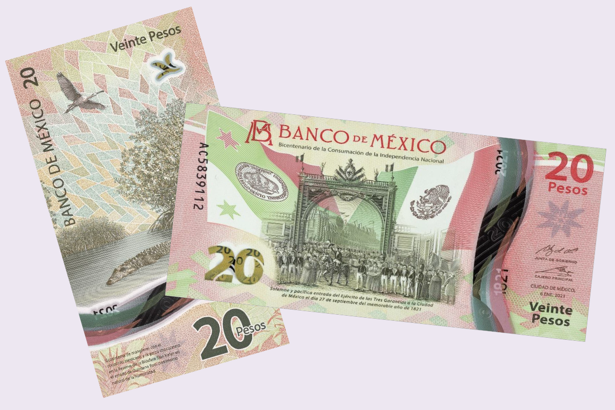 Mexico $20 peso banknote 2021