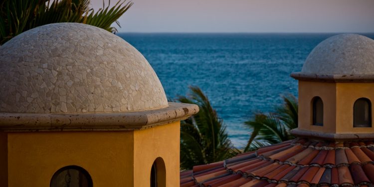 Rooftops overlooking ocean front property