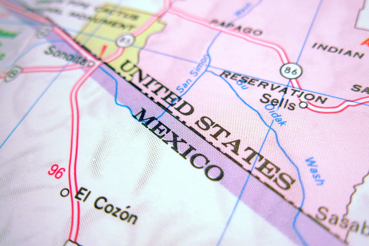 US Mexico Land Border on Map