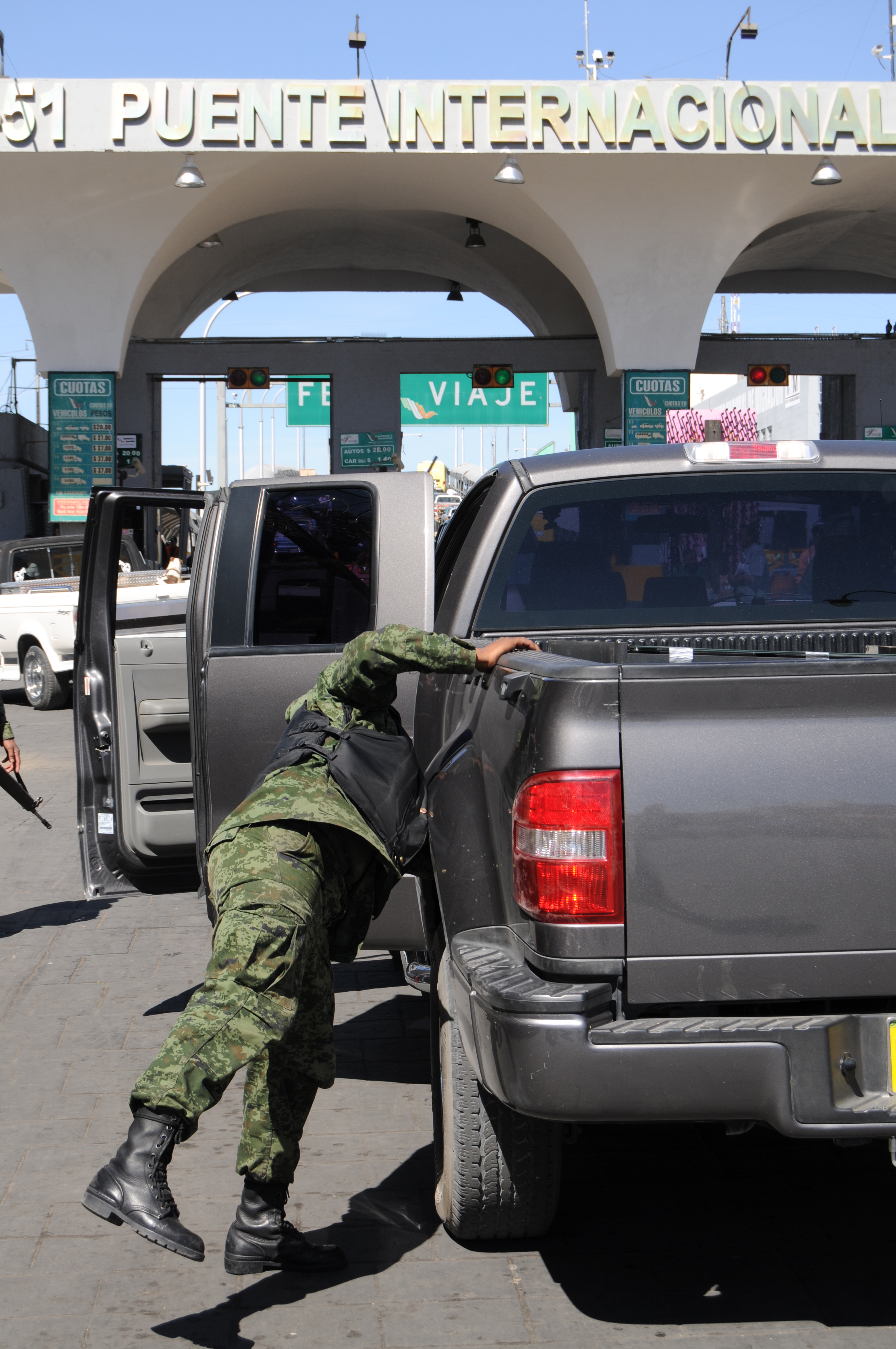 Soldier Checks Vehicle in Mexico