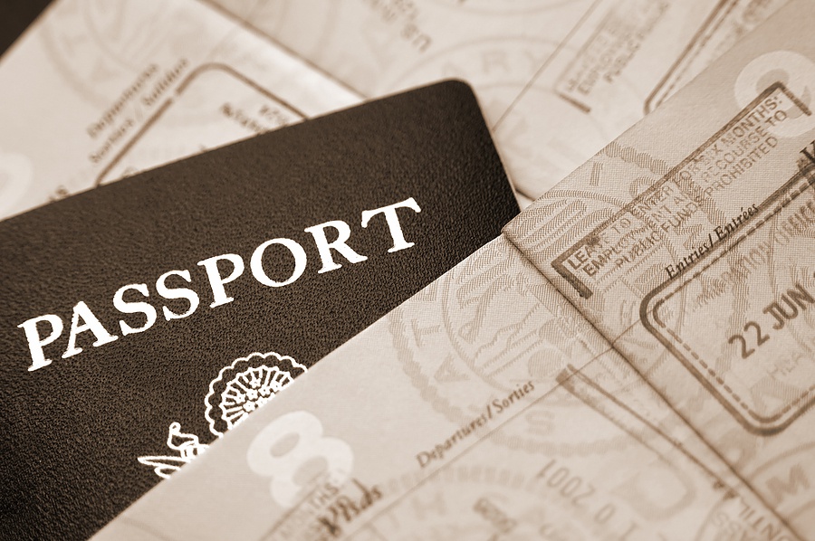 Passport with immigration entry stamps
