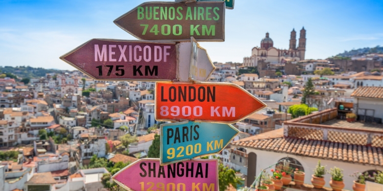 Signposts to Mexico City and other destinations