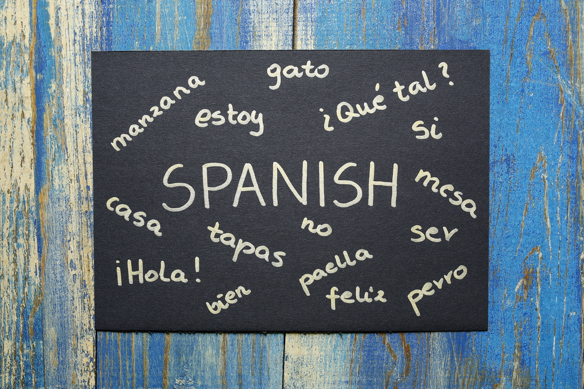 Spanish words on a chalkboard