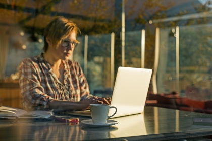 Woman doing research online